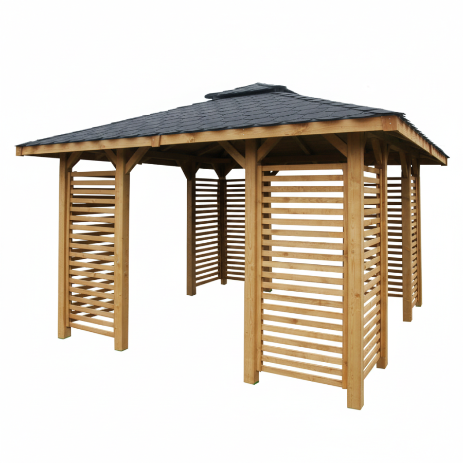 Pavillon Sara-2 357x357cm Bausatz Fichte kdi grün mit Holzdach