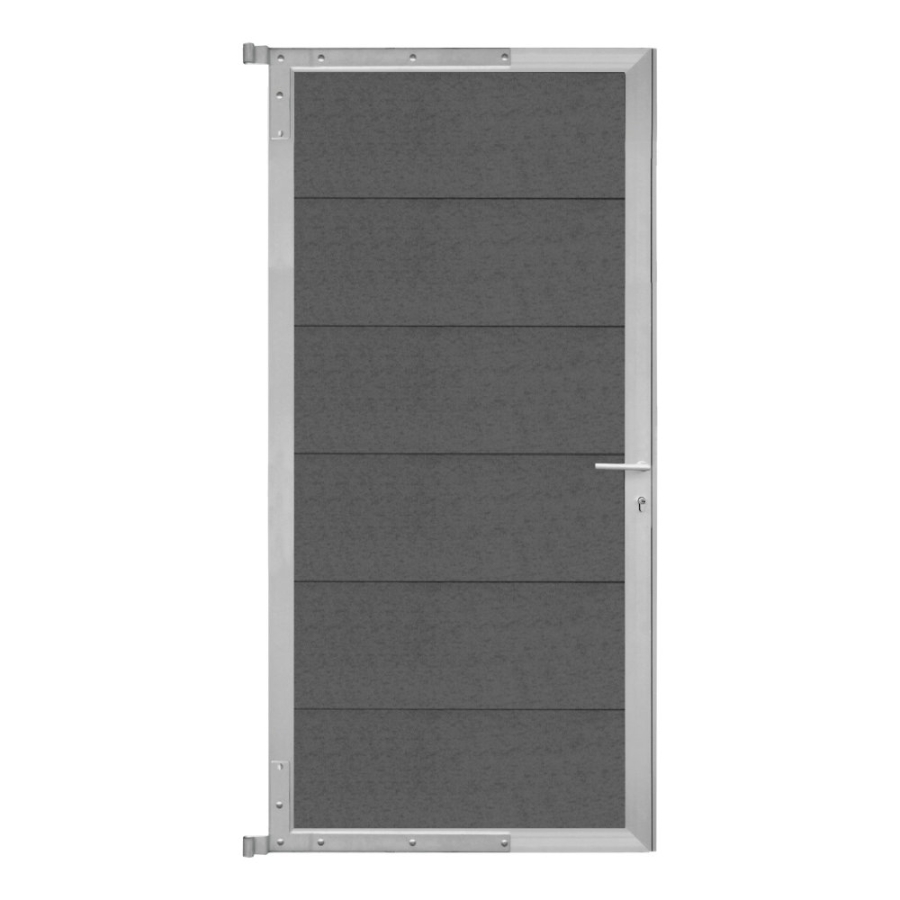 WPC Steckzauntor Steingrau 100x174 cm (XL Lamellen), Rahmen Silber