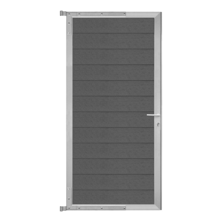 WPC Steckzauntor Steingrau 100x174 cm, Rahmen Silber