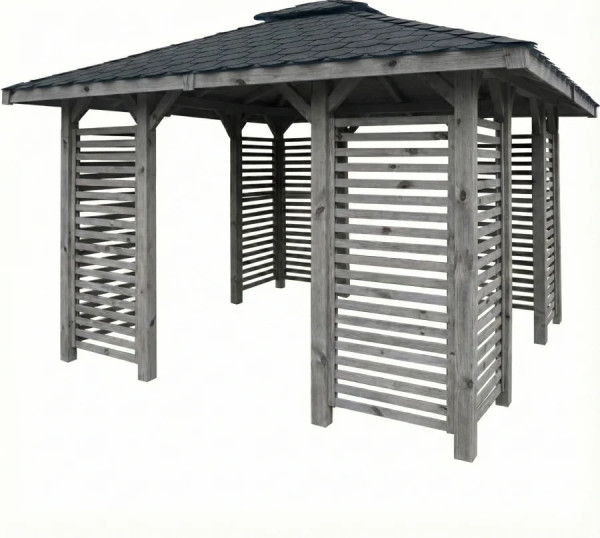 Pavillon Sara 357x357cm Bausatz Fichte kdi grau vorlasiert mit Holzdach