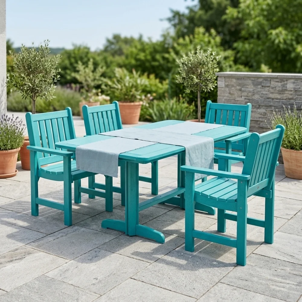 Muskoka Gartenmöbel-Set Generation Line Turquoise, 4 Sessel und 1 Tisch 183x94cm