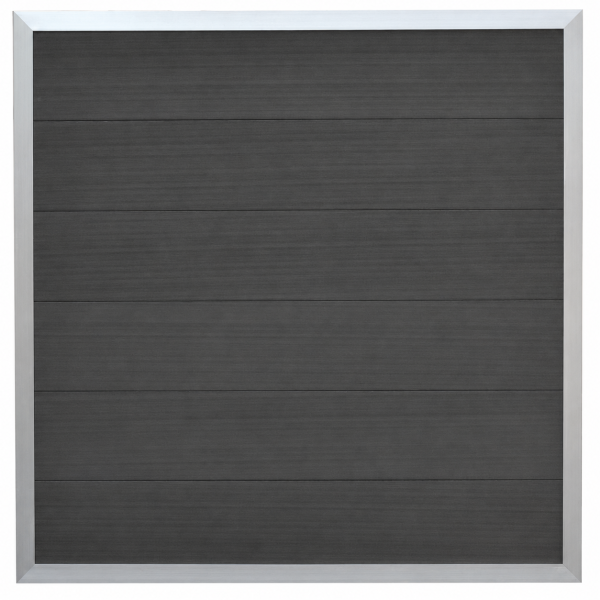 WPC Fertigzaun Anthrazit 180x180cm (Forte), Rahmen Silber