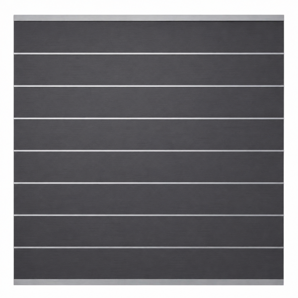 WPC Steckzaun Steingrau mit Alu-Zwischenleisten (Modular) 180x180 cm