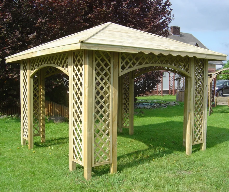 Pavillon Natalia 349x349cm Bausatz Fichte kdi grün mit Holzdach