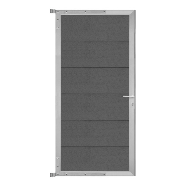 WPC Steckzauntor Steingrau 100x174 cm (XL Lamellen), Rahmen Silber