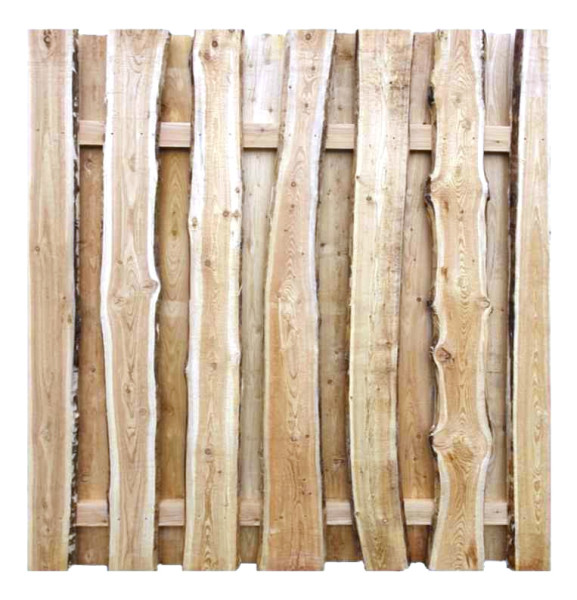 Bohlenzaun 180x180cm aus Lärche natur aus unbesäumten, sägerauhen Bohlen
