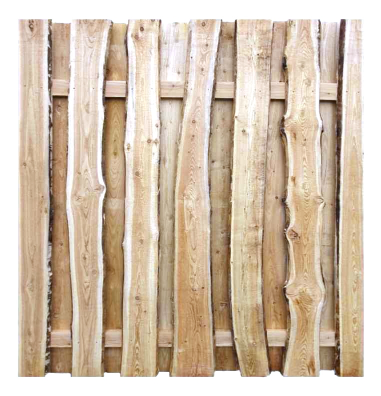 Bohlenzaun 180x180cm aus Lärche natur aus unbesäumten, sägerauhen Bohlen